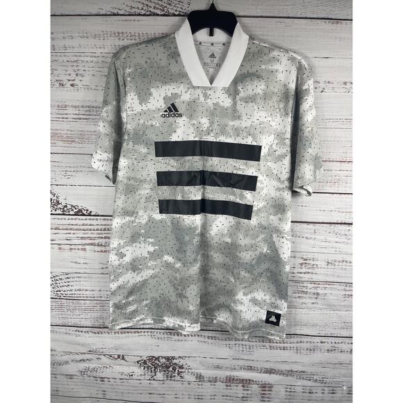adidas Other - Adidas Shirt Men's SZ M White Gray Tan AOP Jersey Three Stripes Athletic DZ9536